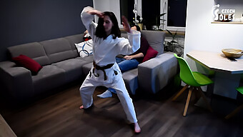 Brunette Femdom Dominates With Foot Smothering In Karate Style